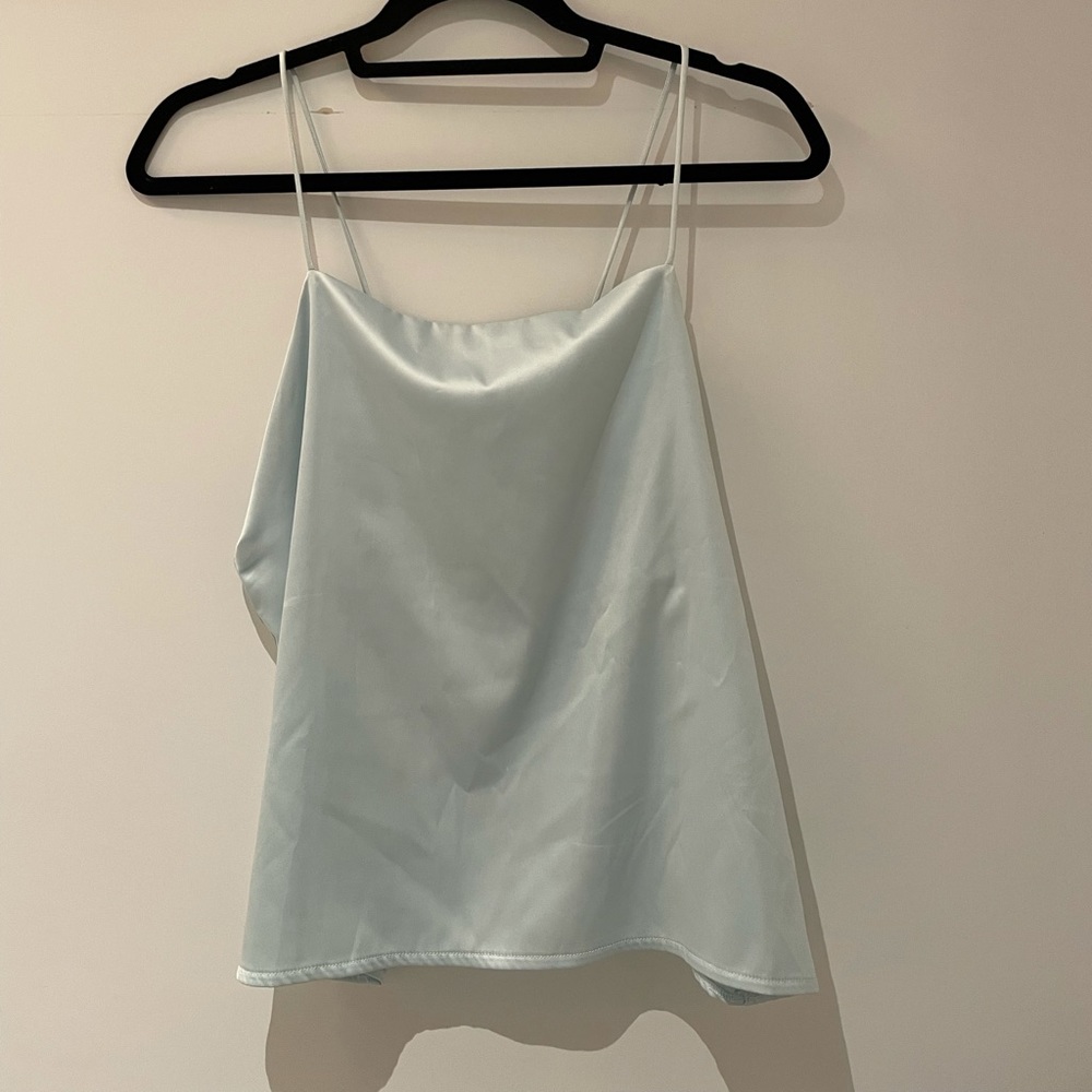 NWT Zara Baby Blue Silk Spaghetti Strap Top